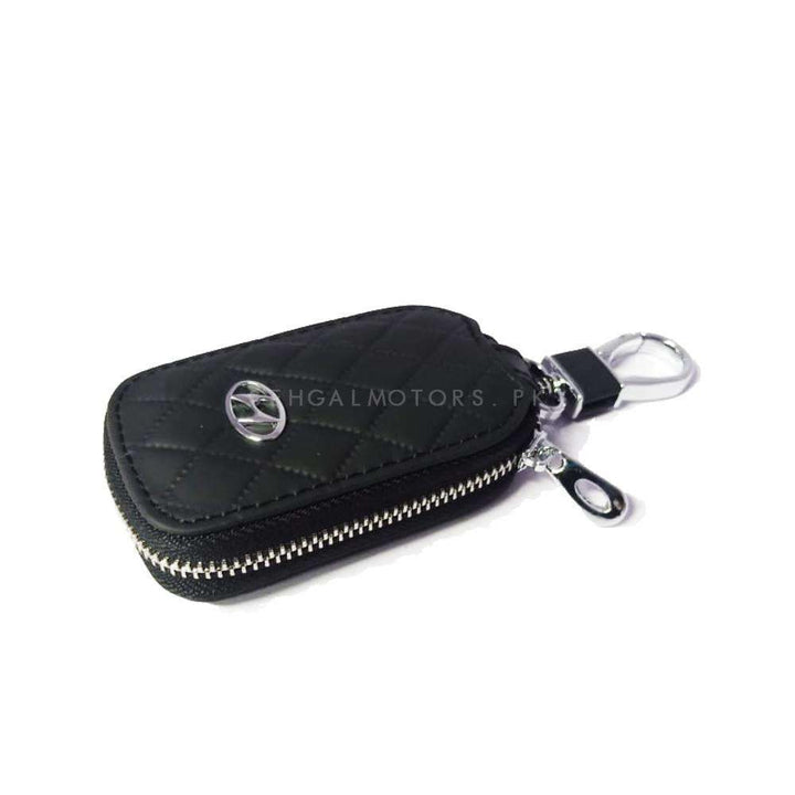 Hyundai Zipper 7D Style Key Cover Pouch Black With Keychain Ring