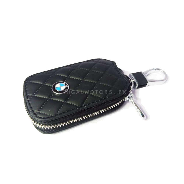 BMW Zipper 7D Style Key Cover Pouch Black With Keychain Ring