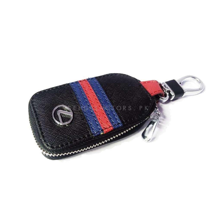 Lexus Zipper Jeans Key Cover Pouch Black With Red Blue Strip Keychain Ring