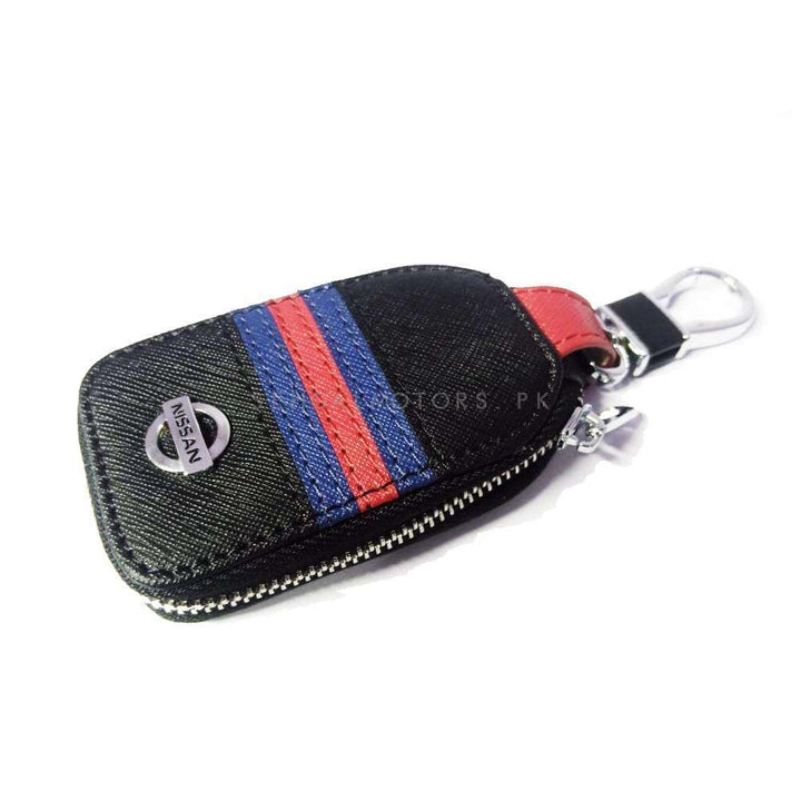 Nissan Zipper Jeans Key Cover Pouch Black With Red Blue Strip Keychain Ring