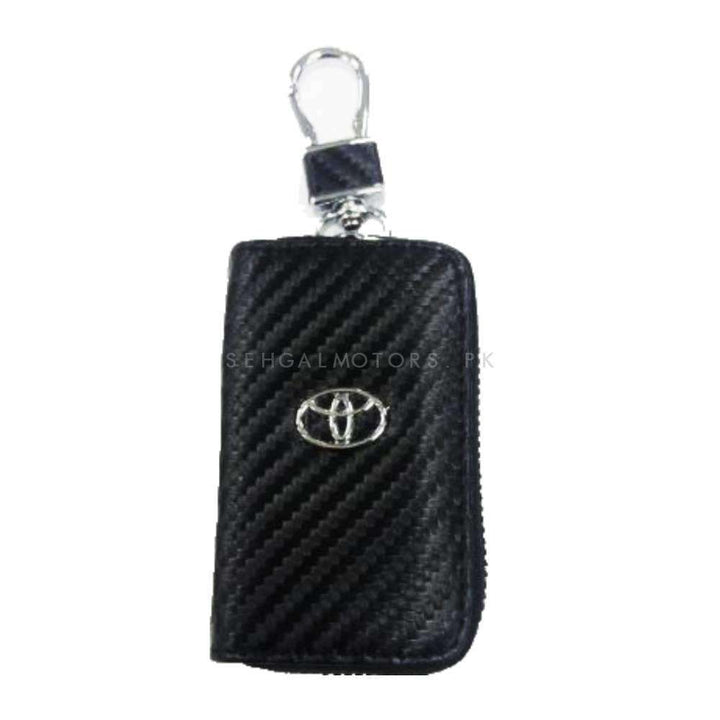 Toyota Zipper Key Cover Pouch Carbon Fiber with Keychain Ring
