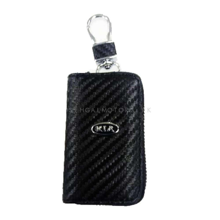 KIA Zipper Key Cover Pouch Carbon Fiber with Keychain Ring