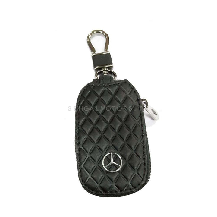 Mercedes Zipper 7D Style Key Cover Pouch Black With Keychain Ring