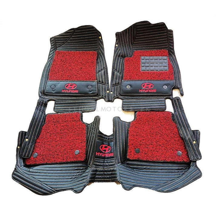 Hyundai Elantra 10D Lining Floor Mix Thread Mats Black With Red Grass With Logo 3 Pcs - Model 2021-2024