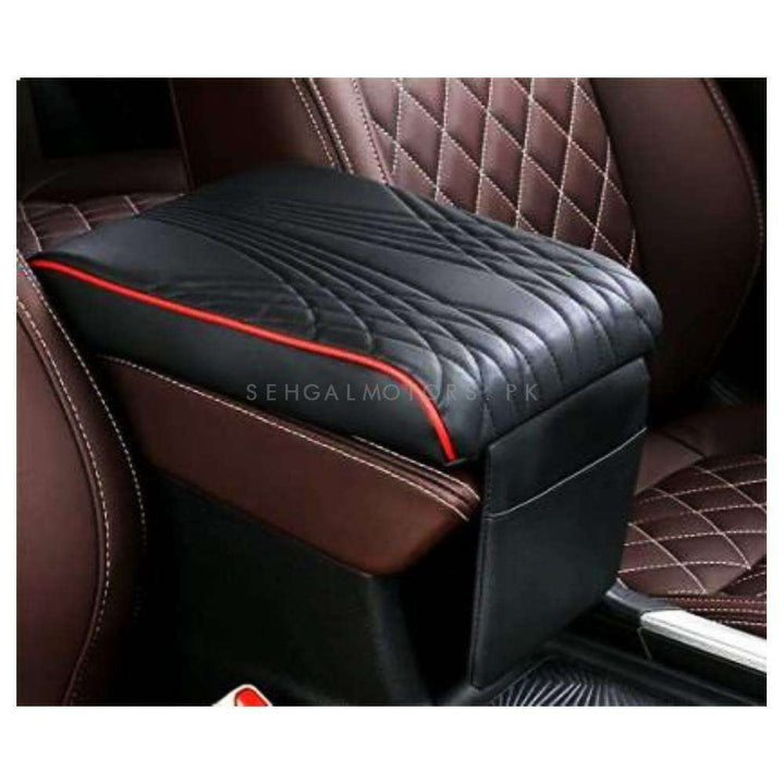 7D Armrest Cushion With Mobile Holder - Black With Red Stitch