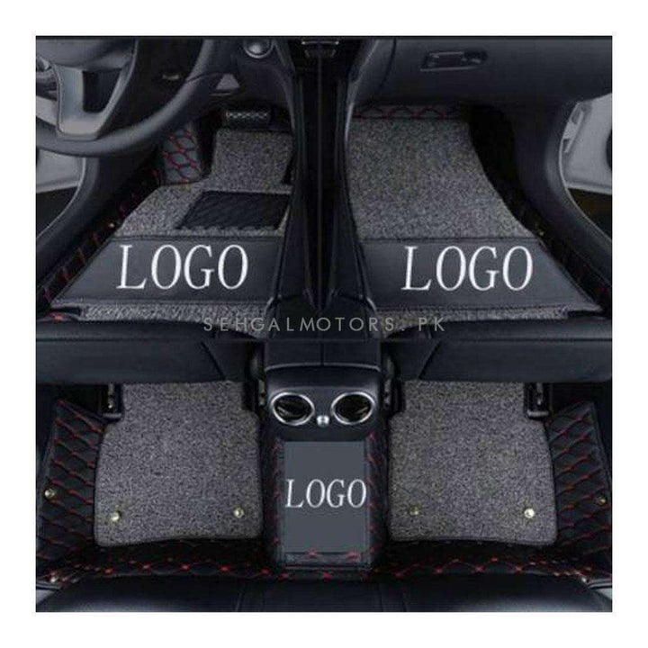 Honda Civic 10D Floor Mats Mix Thread Black With Grey Grass With Logo 3 Pcs - Model 2016-2023