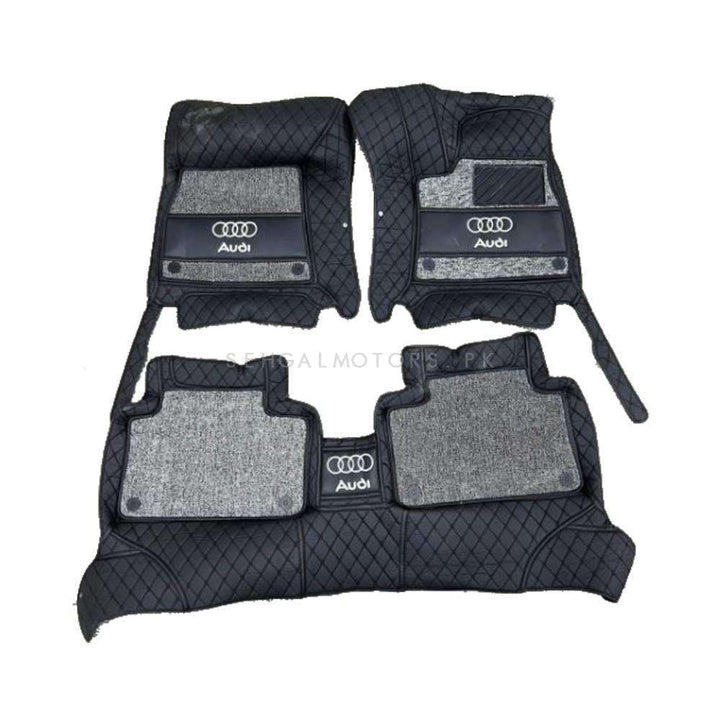Audi E Tron 10D Floor Mats Mix Thread Black With Grey Grass - 3 Pcs Set - Model 2020-2025