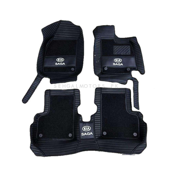 Proton Saga 10D Floor Mats - Mix Thread Black With Black Grass - 3 Pcs Set - Model 2021-2025