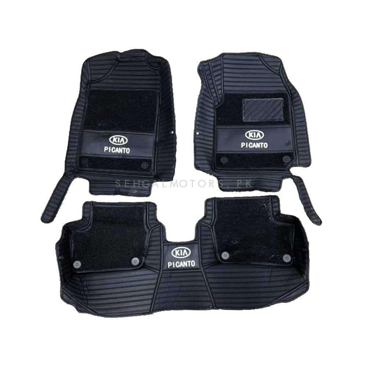 KIA Picanto 10D Floor Mats Mix Thread Black With Black Grass 3 Pcs - Model 2019-2024