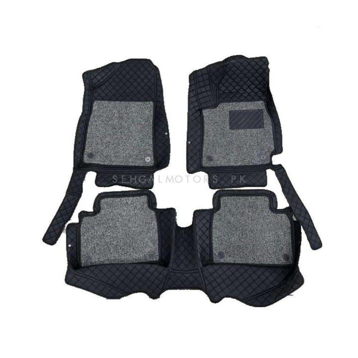 Hyundai Elantra 9D Floor Mats Mix Thread Black With Grey Grass 3 Pcs - Model 2021-2024