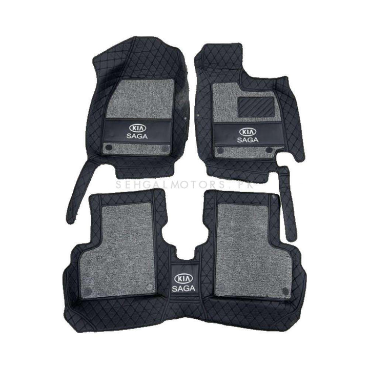 Proton Saga 10D Floor Mats - Mix Thread Black With Grey Grass - 3 Pcs Set - Model 2021-2025