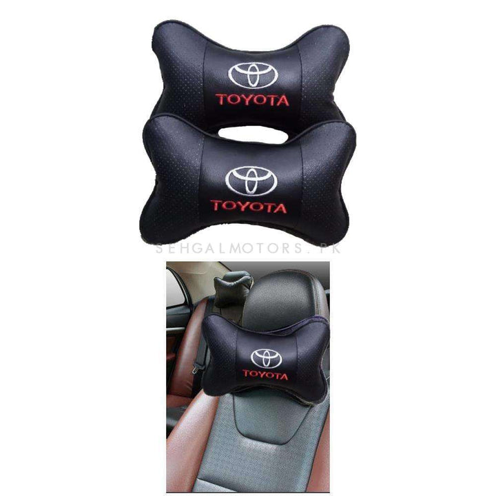 Toyota Logo Imported Neck Rest Headrest Pillow Cushion Black - Pair