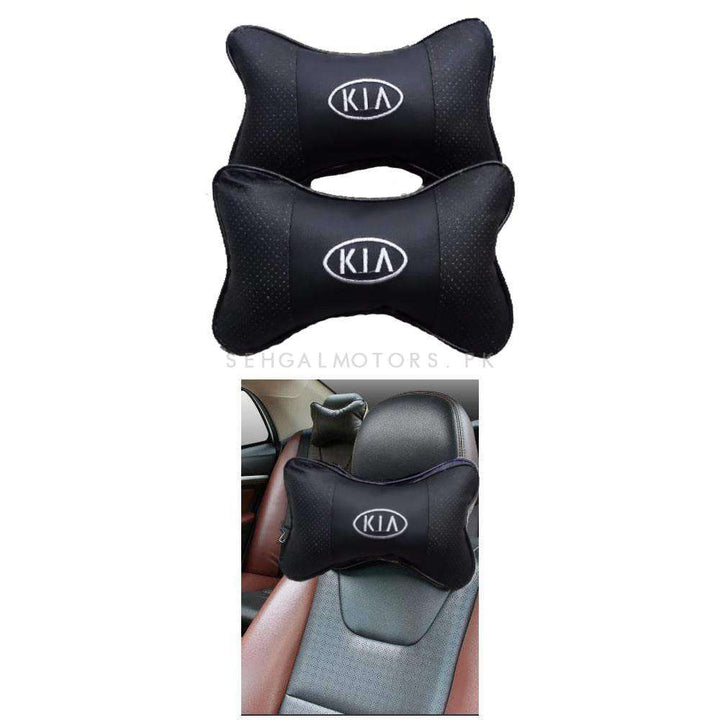 KIA Logo Neck Rest Headrest Pillow Cushion Black - Pair