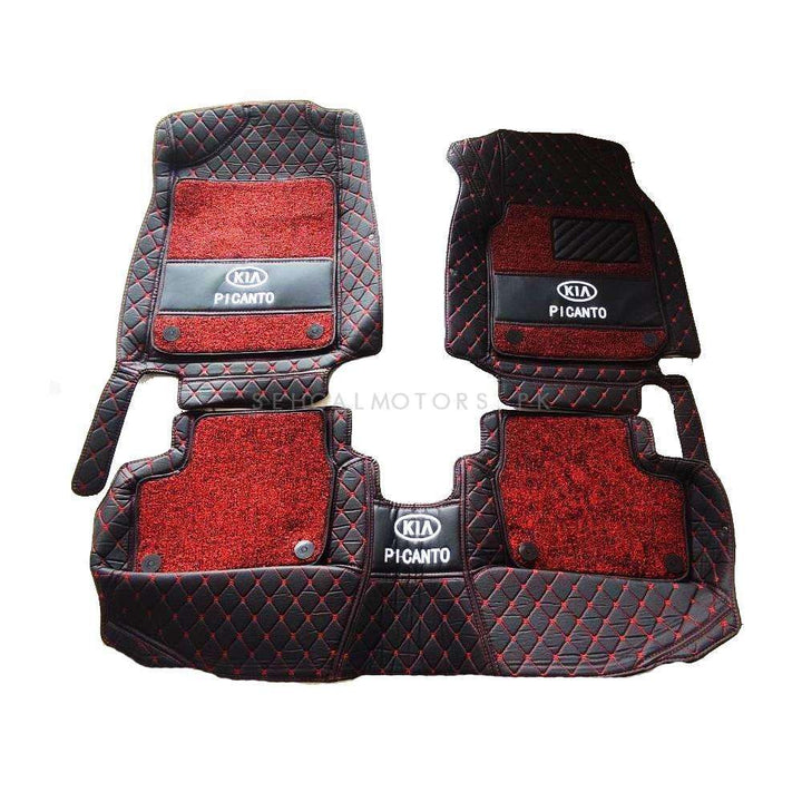 KIA Picanto 10D Floor Mats Mix Thread Black With Red Grass 3 Pcs - Model 2019-2024