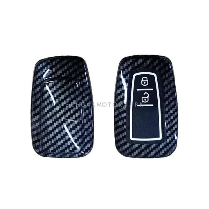 Toyota CHR Plastic Protection Key Cover Carbon Fiber With Black PVC  2 Button - Model 2017-2018