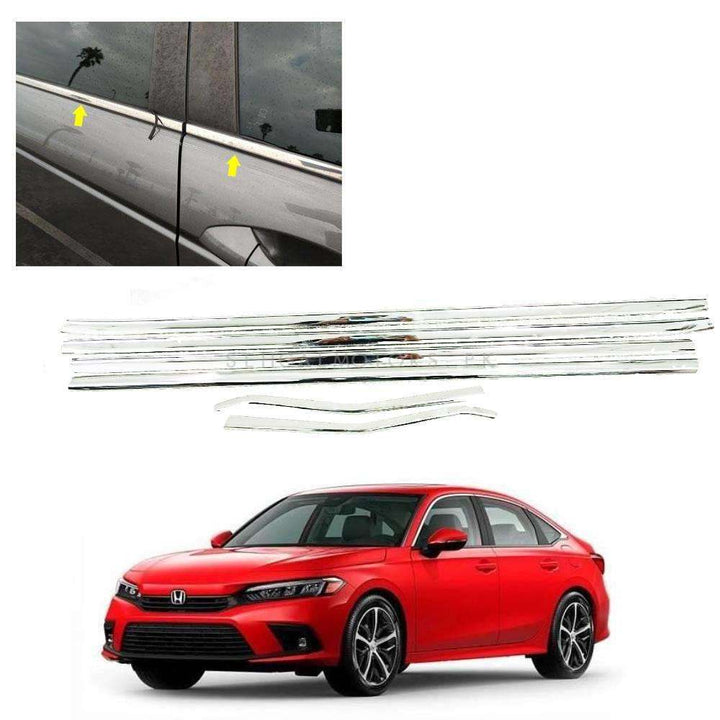 Honda Civic Window Chrome Weather Strips 6 Pcs - Model 2022-2024