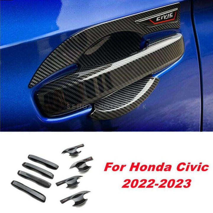 Honda Civic Door Handles Covers With Inner Bowl Carbon Fiber 8 Pcs - Model 2022-2023