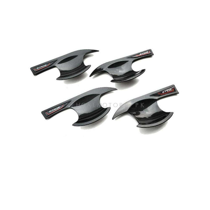 Honda Civic Door Handles Covers With Inner Bowl Carbon Fiber 8 Pcs - Model 2022-2023