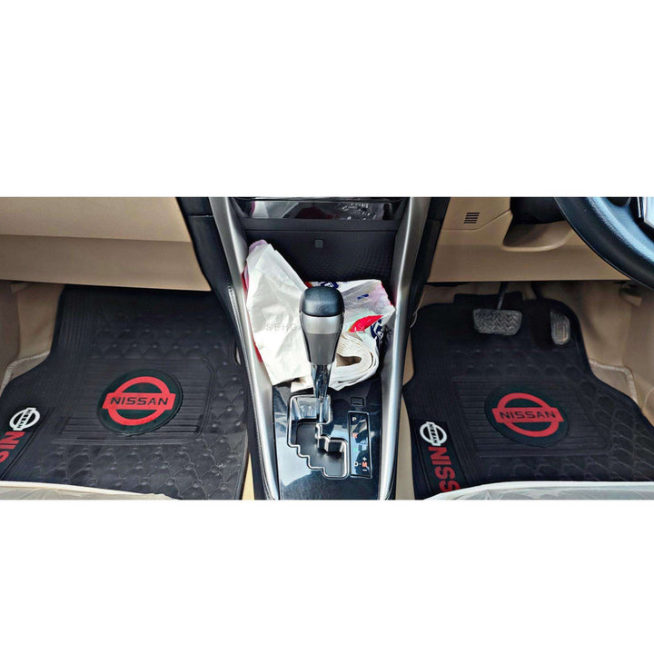 Nissan Universal PVC Rubber Floor Mat Black Red Mix Design - 5 Pcs