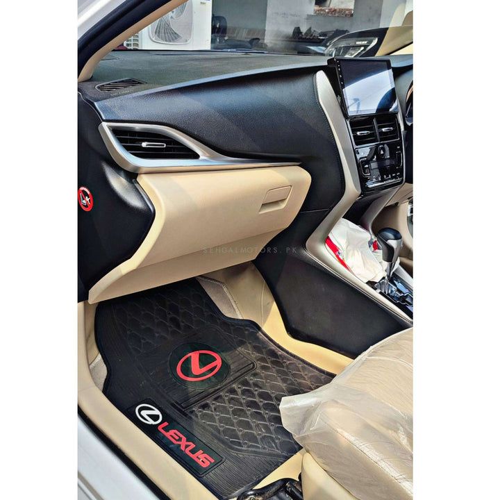 Lexus Universal PVC Rubber Floor Mat Black Red Mix Design 5 Pcs