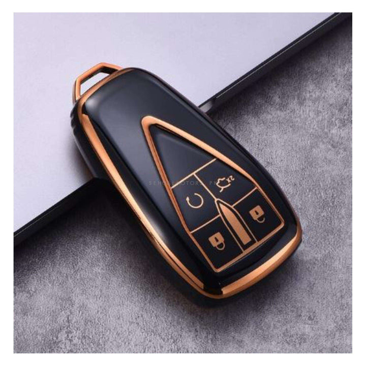Changan Oshan X7 TPU Plastic Protection Key Cover Black With Golden 4 Button - Model 2022-2024