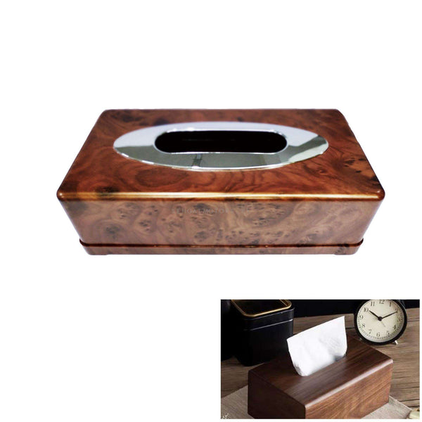 Wooden Style Tissue Box With Chrome