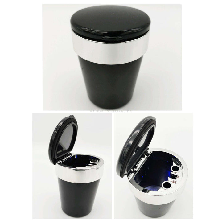 LED Portable Car Ashtray Black With Chrome Strip