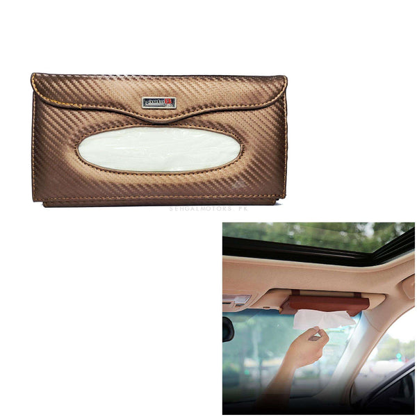 Car Sunvisor Tissue Box Slim Style Carbon Fiber Brown