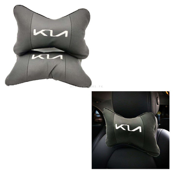 KIA New Logo Neck Rest Headrest Pillow Cushion Black - Pair