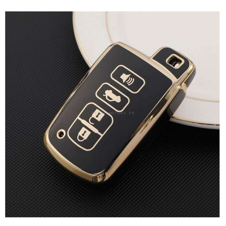 Toyota Corolla Grande TPU Plastic Protection Key Cover Black With Golden - Model 2017-2022