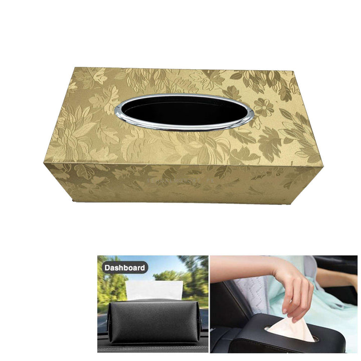 Car Tissue Box Flowers Style C - Golden