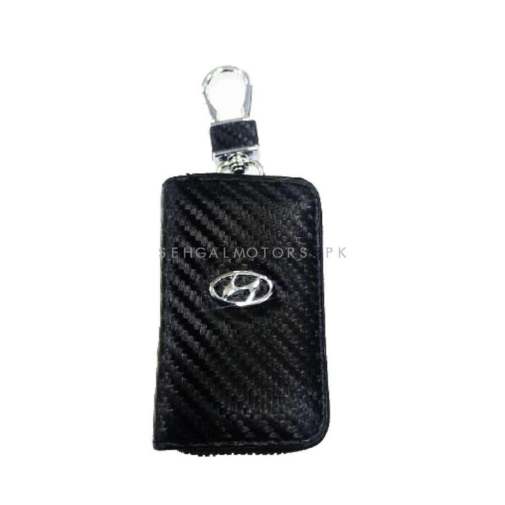 Hyundai Zipper Key Cover Pouch Carbon Fiber with Keychain Ring