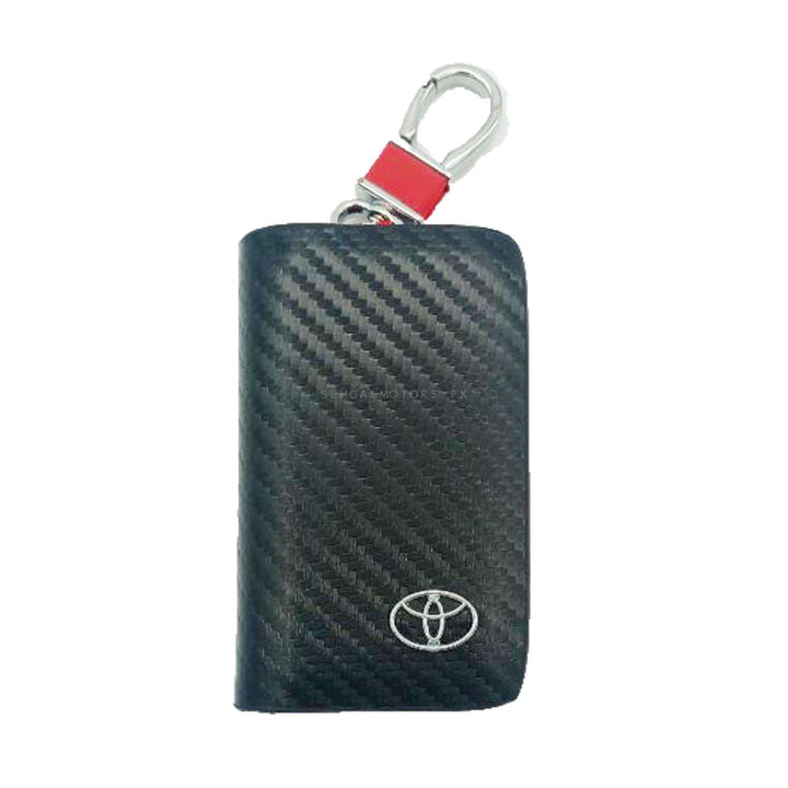 Toyota Zipper Key Cover Pouch Carbon Fiber with Keychain Ring
