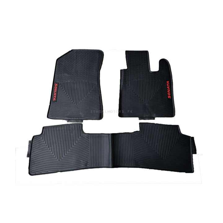 Hyundai Sonata Custom Fit PVC Rubber Floor Mat Black Mix Design 3 Pcs - Model 2021-2024