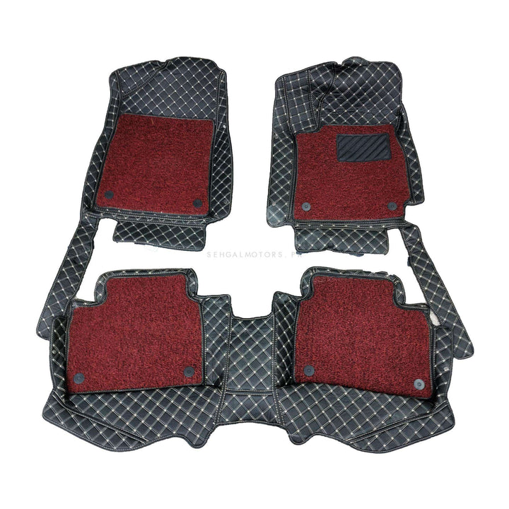 Hyundai Elantra 9D Floor Mats Mix Thread Black With Red Grass 3 Pcs - Model 2021-2024