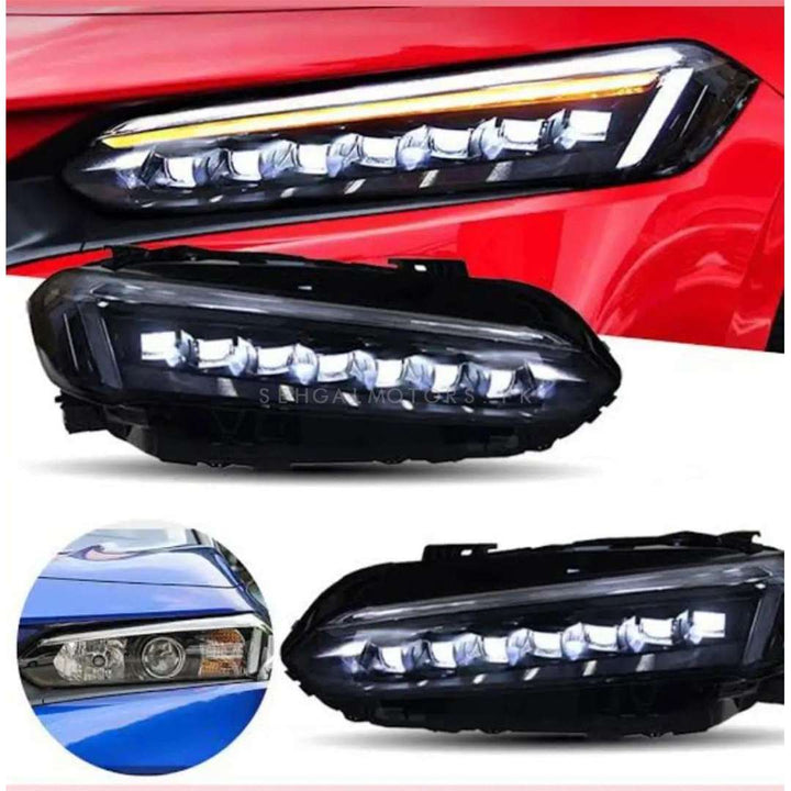 Honda Civic Full LED Head Lamps Light Bugatti Style Front Lamp Pair - Model 2022-2024