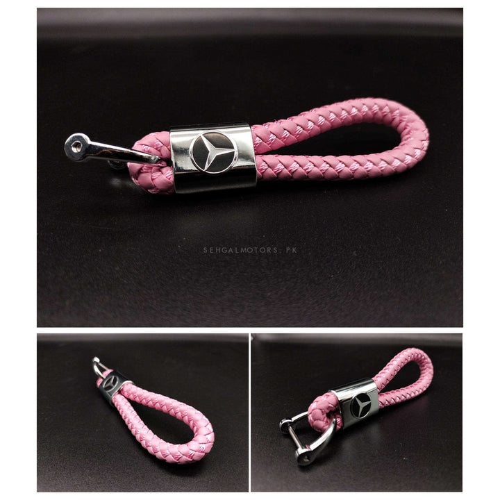 Mercedes Premium Leather Rosary Keychain Keyring - Pink