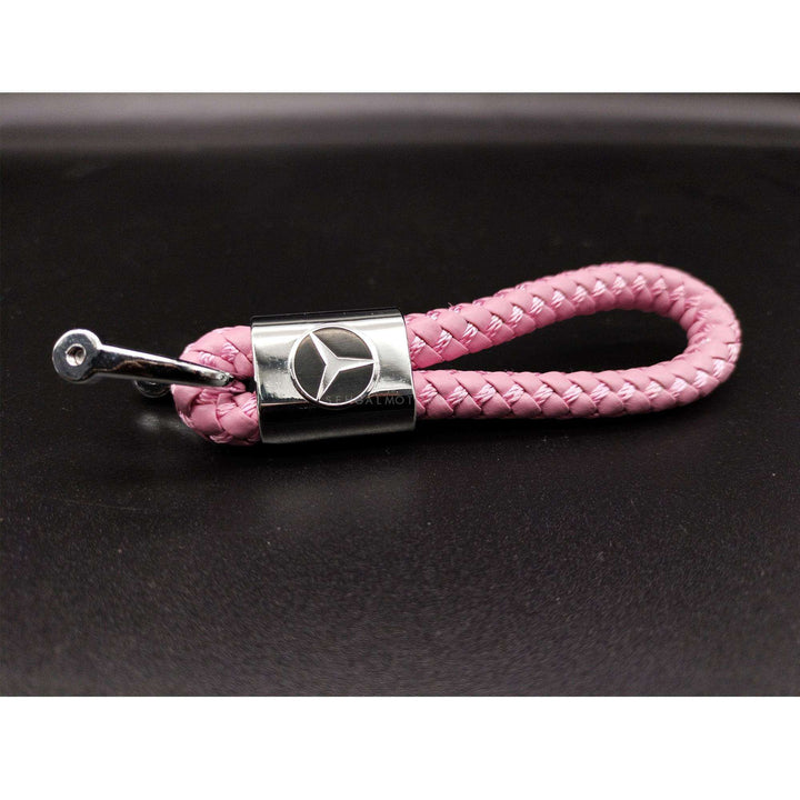 Mercedes Premium Leather Rosary Keychain Keyring - Pink