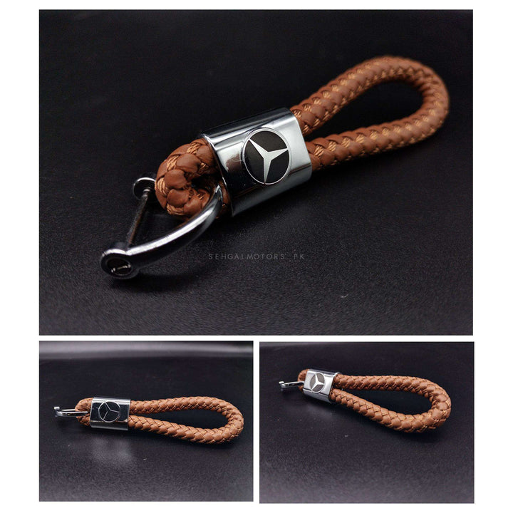 Mercedes Premium Leather Rosary Keychain Keyring - Brown