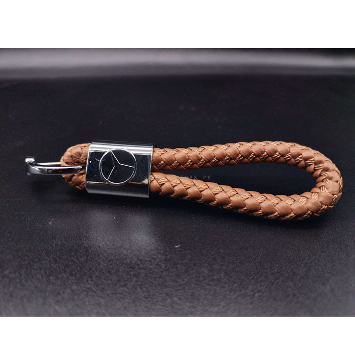 Mercedes Premium Leather Rosary Keychain Keyring - Brown