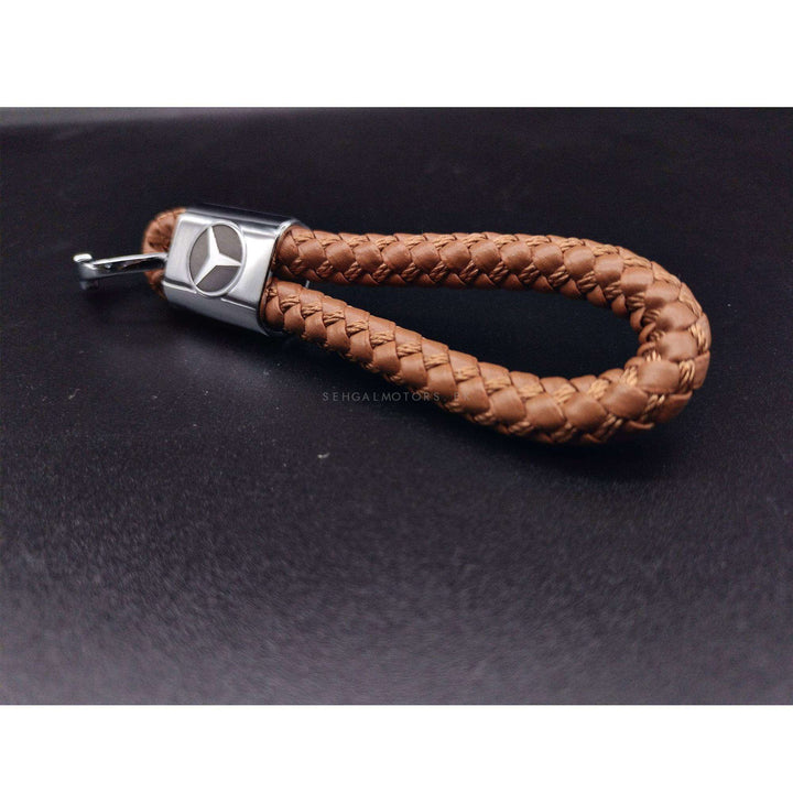 Mercedes Premium Leather Rosary Keychain Keyring - Brown