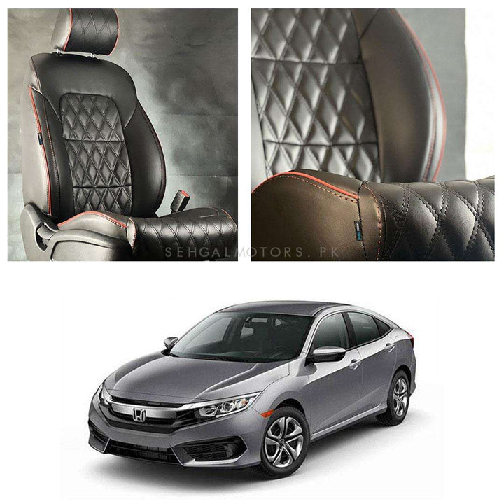 Honda Civic Diamond Cut Black Red Seat Covers - Model 2016-2021