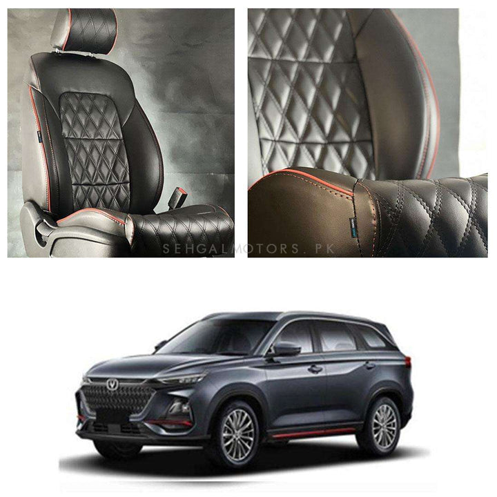 Changan Oshan X7 Diamond Cut Black Red Seat Covers - Model 2022-2024