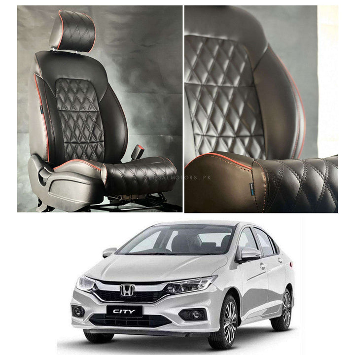 Honda City Diamond Cut Black Red Seat Covers - Model 2021-2022