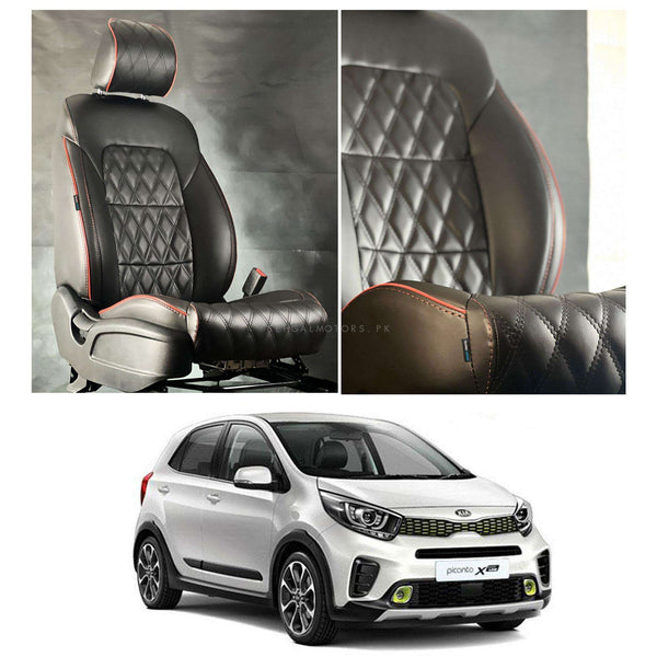 KIA Picanto Diamond Cut Black Red Seat Covers - Model 2019-2024