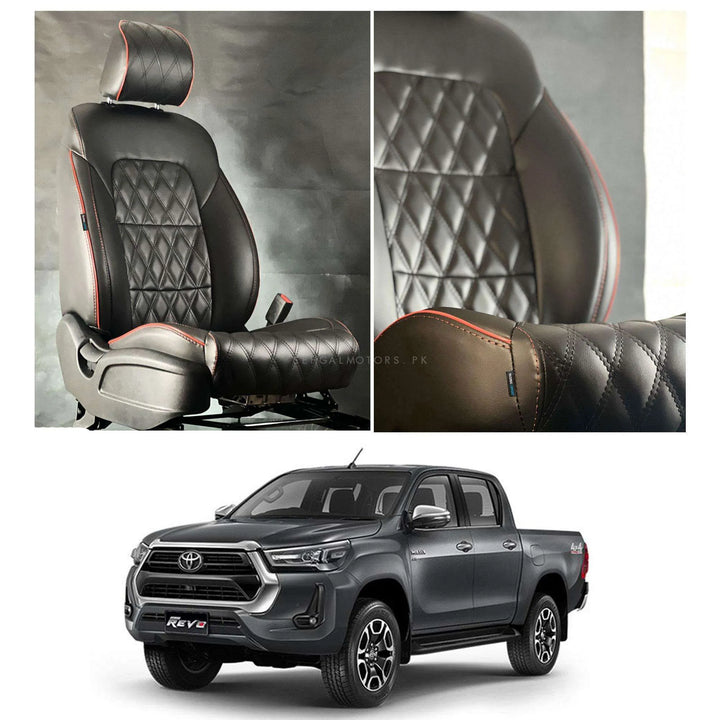 Toyota Hilux Revo/Rocco Diamond Cut Black Red Seat Covers