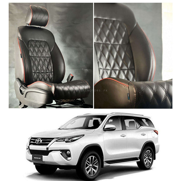 Toyota Fortuner Diamond Cut Black Red Seat Covers - Model 2016-2021