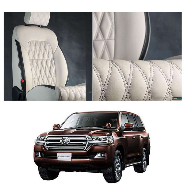 Toyota Land Cruiser Diamond Cut Beige Black Seat Covers - Model 2015-2021