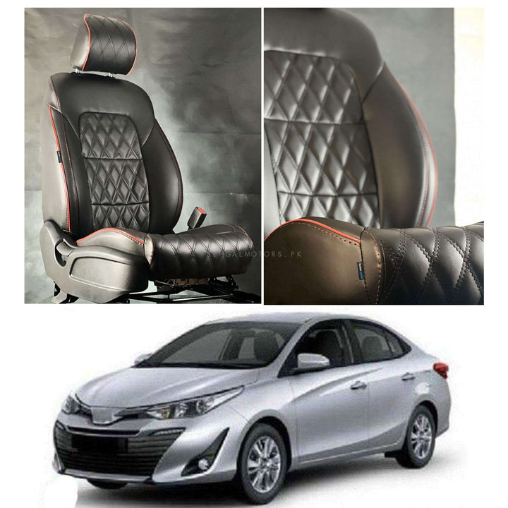 Toyota Yaris Diamond Cut Black Red Seat Covers - Model 2020-2021