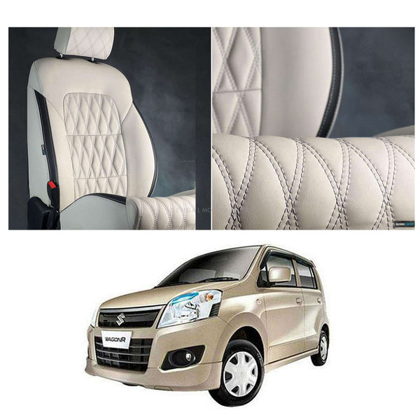 Suzuki Wagon R Diamond Cut Beige Black Seat Covers - Model 2014-2021